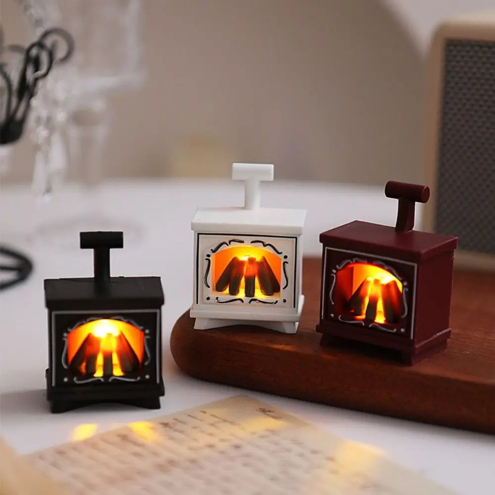 Creative Mini LED Fireplace Lamp Flameless Warm Light LED Fireplace Model Smokeless European Style Dollhouse Miniature Fireplace