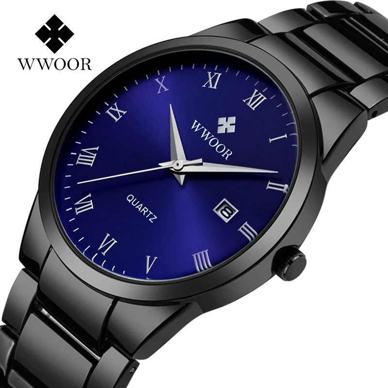 WWOOR Luxury Roman Numeral Dial Simple Casual Men's Watches Top Brand Waterproof Date Quartz Watch For Men Stainless Steel Clock