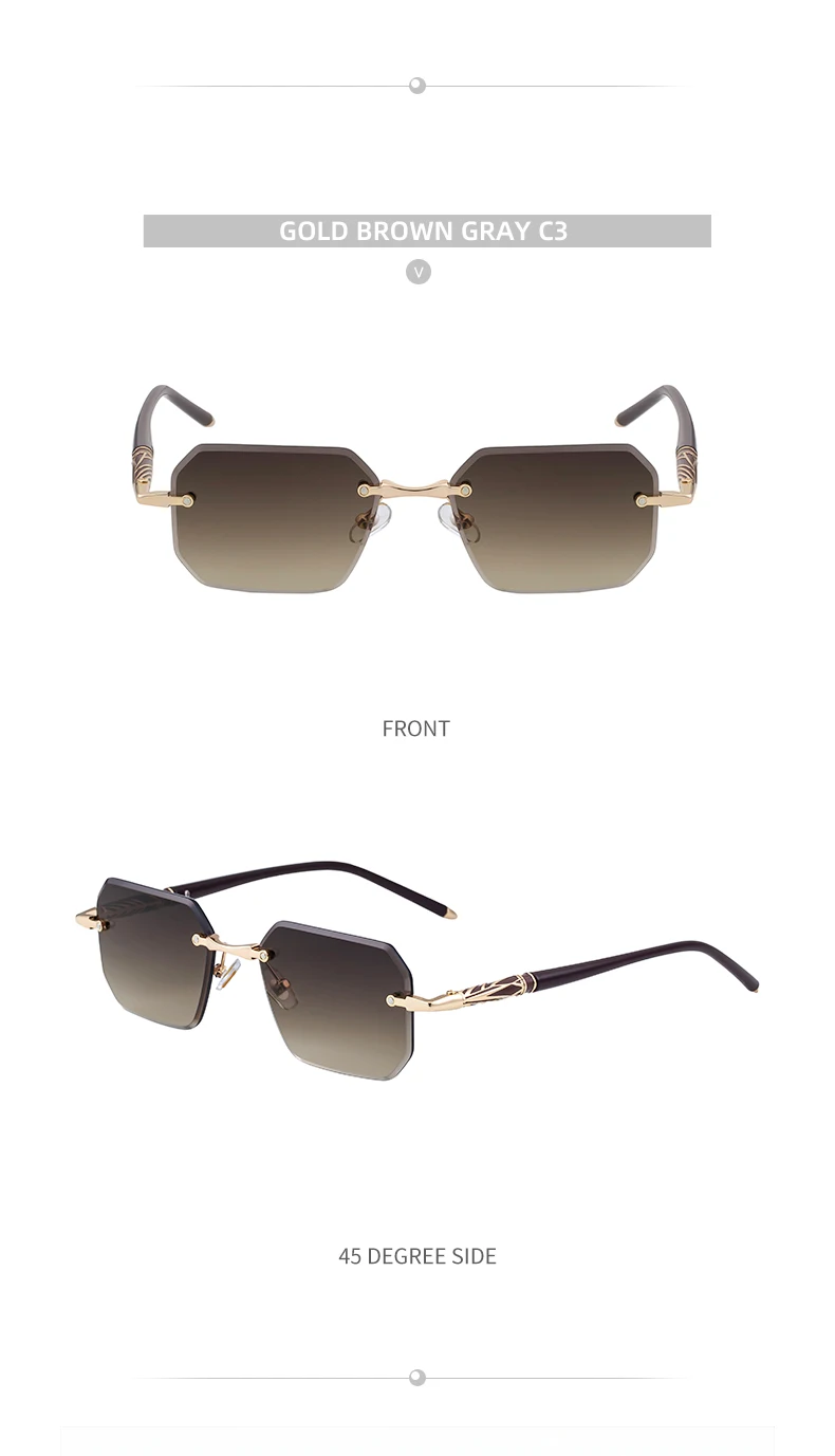 Quadratische randlose Punk-Sonnenbrille für Herren 2026 – Luxusmarke, trendige UV400-Fahrerbrille, polygonale rahmenlose Sonnenbrille für Männer – Detail 17