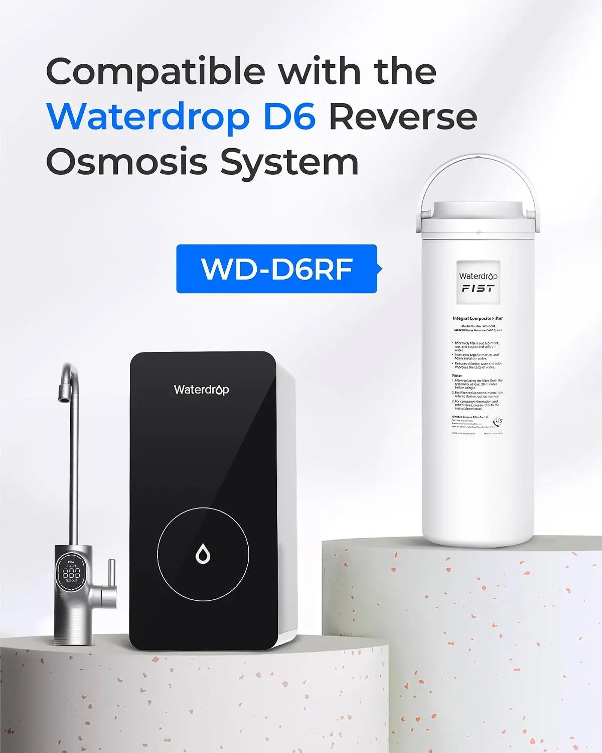 Waterdrop D6RF Filter, Replacement for D6 RO System, 1-Year Lifetime | 6-Stage Filtration, Under-Sink Reverse Osmosis Water Filter Replacement, Long Lifespan, High Capacity, Easy Replacement
