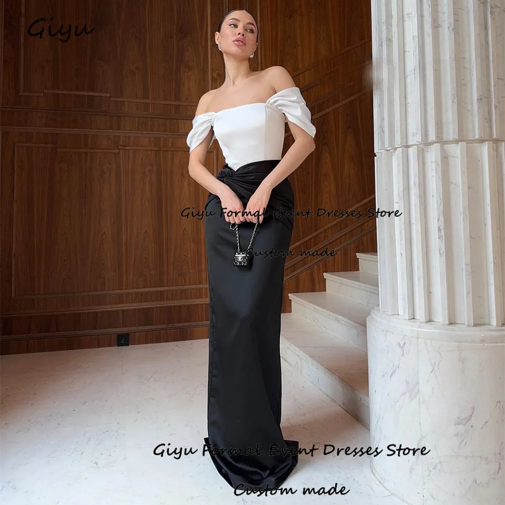 

Giyu Elegant Black And White Evening Gown Dress Off the Shoulder Floor-Length Vestidos De Noche Elegantes 2024 Party Dress