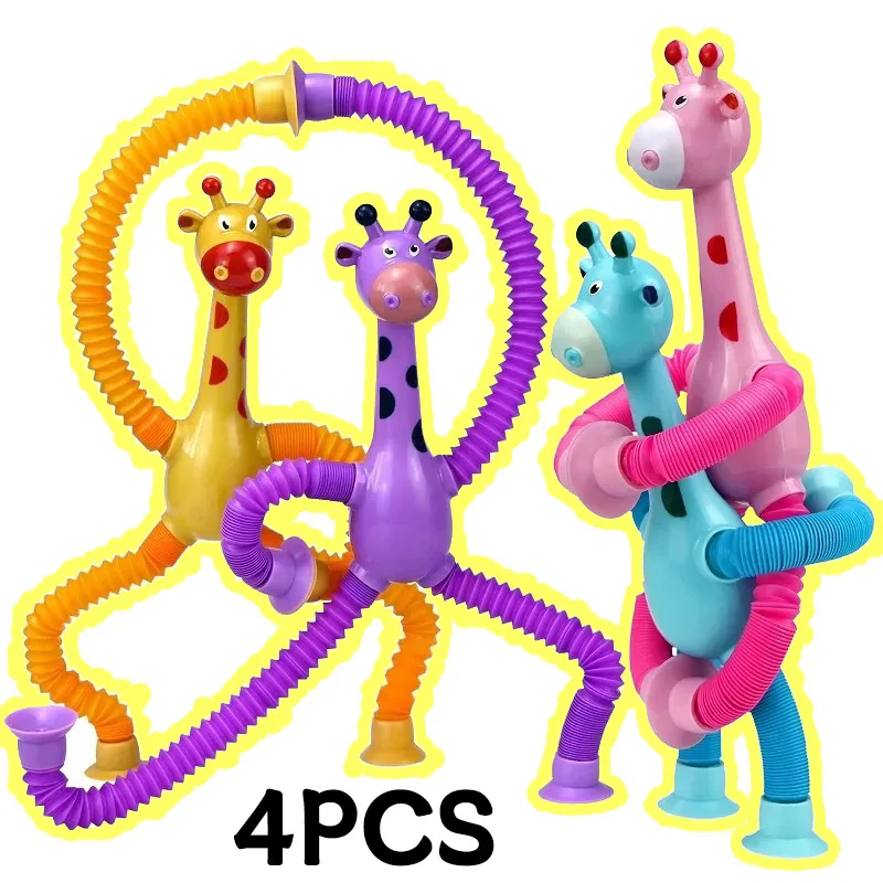 

Pop Tubes Stress Relief Telescopic Giraffe Fidget Sensory Bellows Anti-stress Squeeze Toy Children Suction Cup Toys