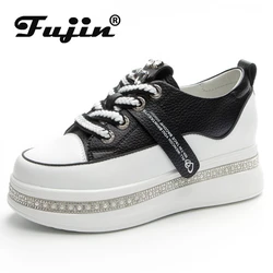 Fujin 8cm vera pelle piattaforma zeppa Chunky Sneakers Flats vulcanizzato grosso tacco nascosto stivaletti comode scarpe da skateboard