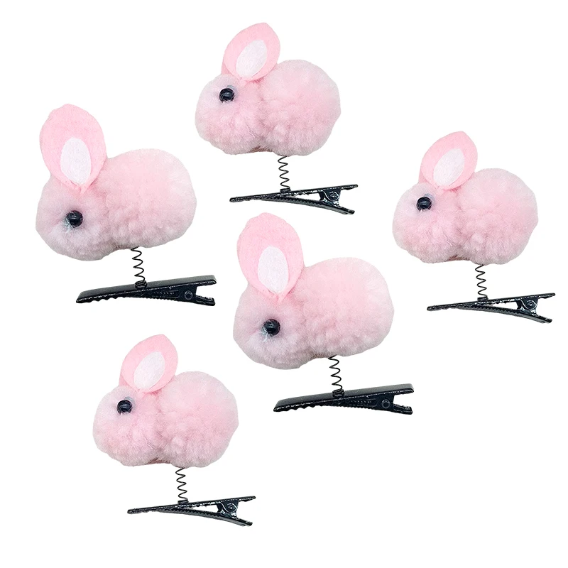 1/5PCS Hairball Rabbit Hairpin Plush Bunny Spring Hairpin DIY Duckbill Hair Clip Side Clip Headwear Barrette Hair Accessories