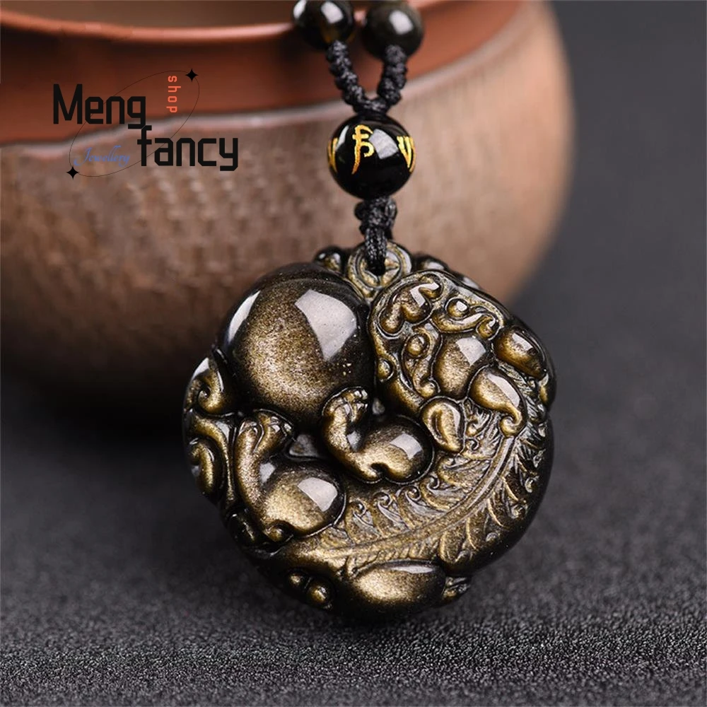 

Natural Colorful Obsidian Lucky Pixiu Pendant Engraver Fine Jewelry Luxury Charm Mascot Fashion Women Men Best Selling Souvenir