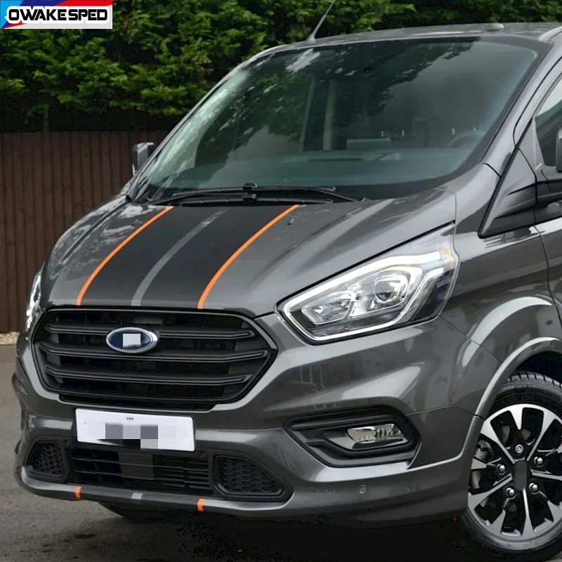 Car Hood Engine Cover Decor Sticker For Ford Transit Tourneo Connect Custom Camper Van Racing Sport Stripes Front Bumper Decal