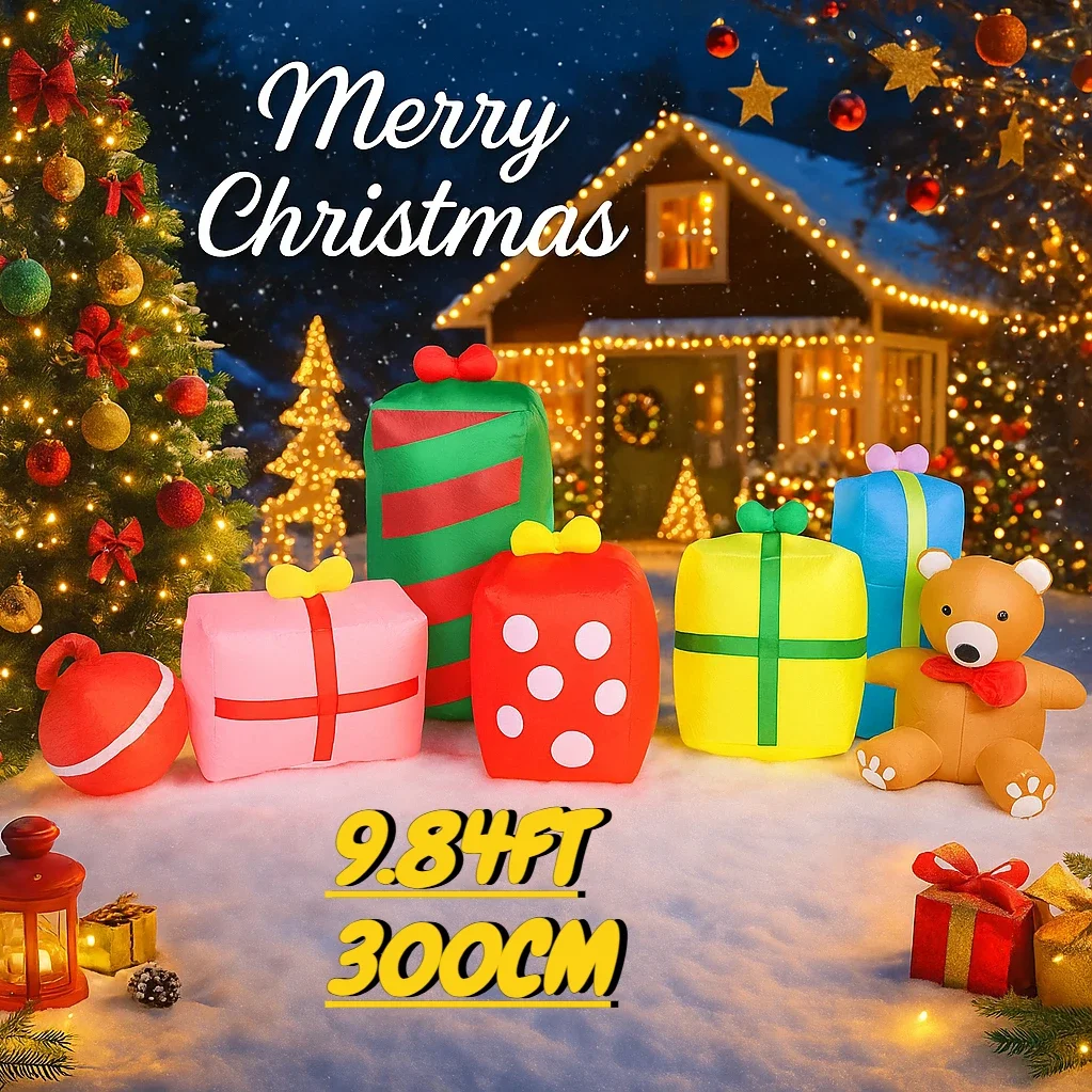 Scatole regalo giocattolo gonfiabili da 9,84 piedi Orsacchiotto con luce a LED Decorazione per feste da giardino di Natale Forniture per la casa di Natale Ornamento regalo