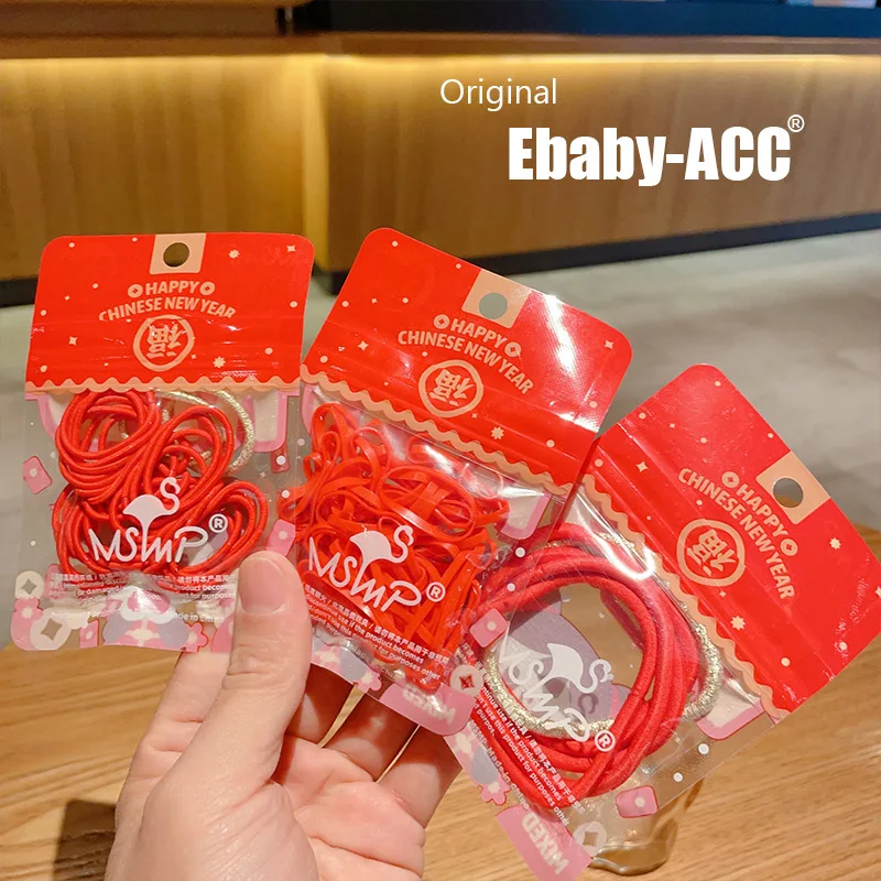 Hair Ties Red New Year Disposable Basic High Elasticity Soft Rubber Versatile for Girls Kids Topknot Daily Party Travel