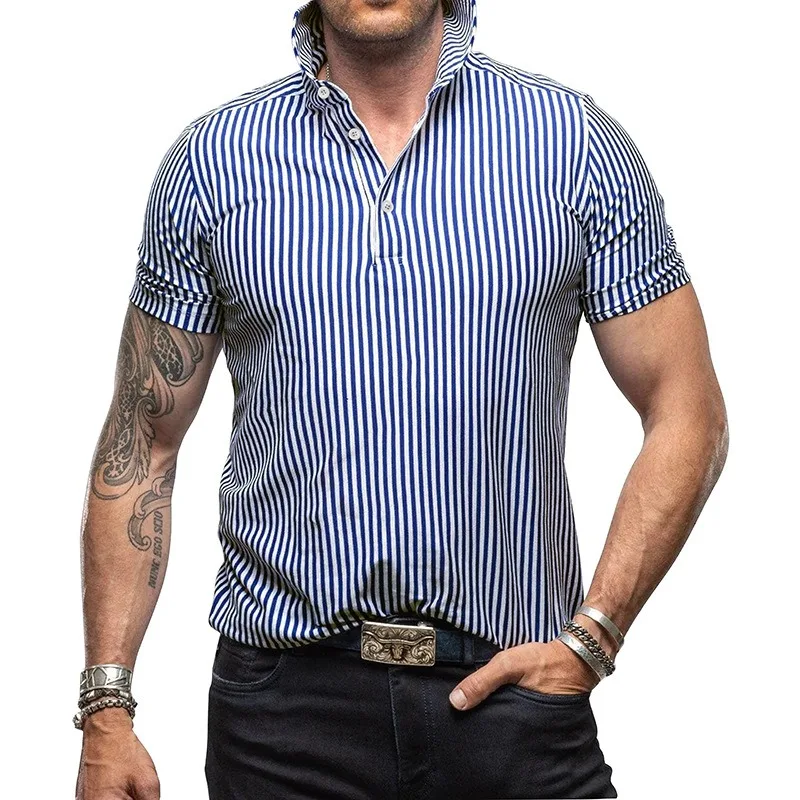 

Men's Summer Shirts Mens Striped Lapel Short Sleeve POLO Shirt Top