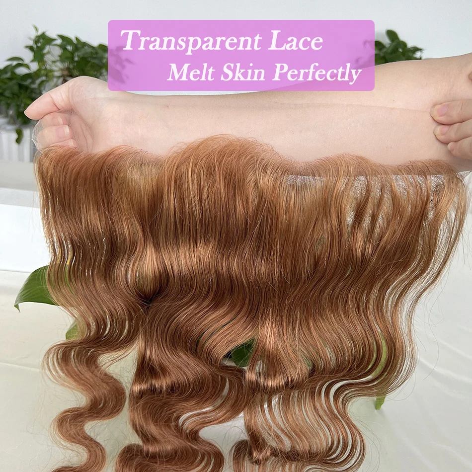 #30 Color 13x4 Lace Frontal Body Wave Human Hair Transparent Melt Skin Invisible Lace Preplucked With Baby Hair For Women