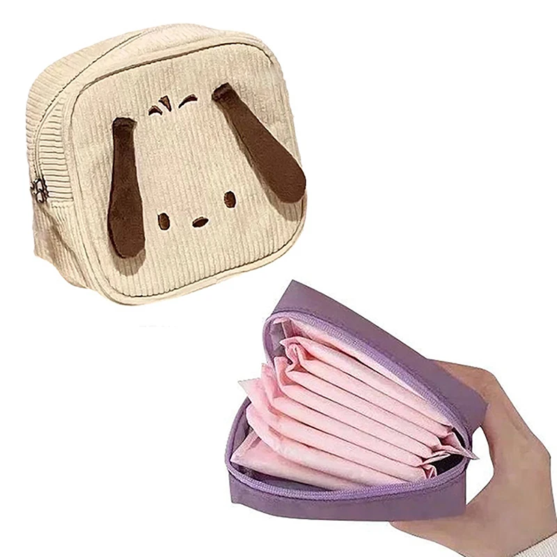 Portable Sanrio Corduroy Pochacco Sanitary Napkin Zip Storage Girl Student Physiological Period Sanitary Case Bag For Small Item