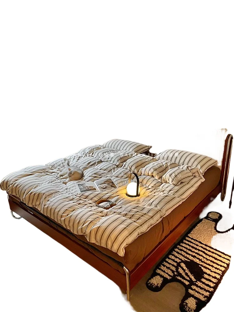 

Leather bed Italian minimalist small apartment bedroom fabric soft backrest household 1.8 meters double bed