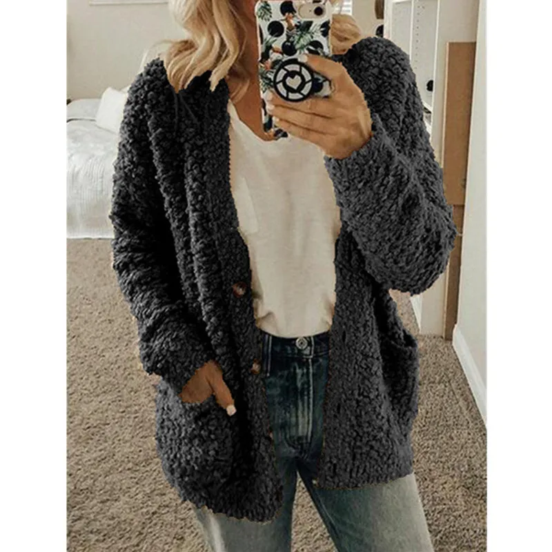 Autumn / Winter 2024 Women's Wool Coat Coat Women's Warm Soft Button Fur Jacket Women's Plush Coat Pocket Casual Teddy Coat