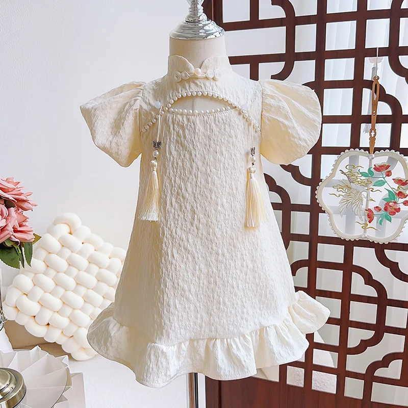 Girls Cheongsam Summer Dress2024New Children's Clothing Summer Skirt Chinese Style Baby Hanfu-WSNY