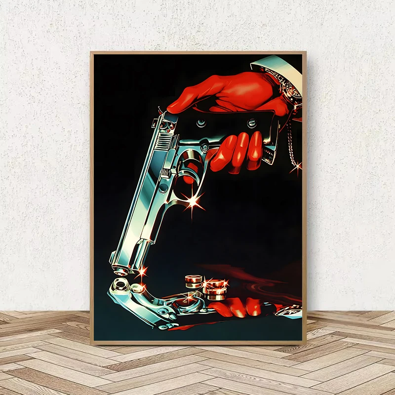 Vintage Abstract Classic Canvas Poster Chrome Revolver Print Canvas Painting Wall Art Picture for Living Room Bedroom Home Decor