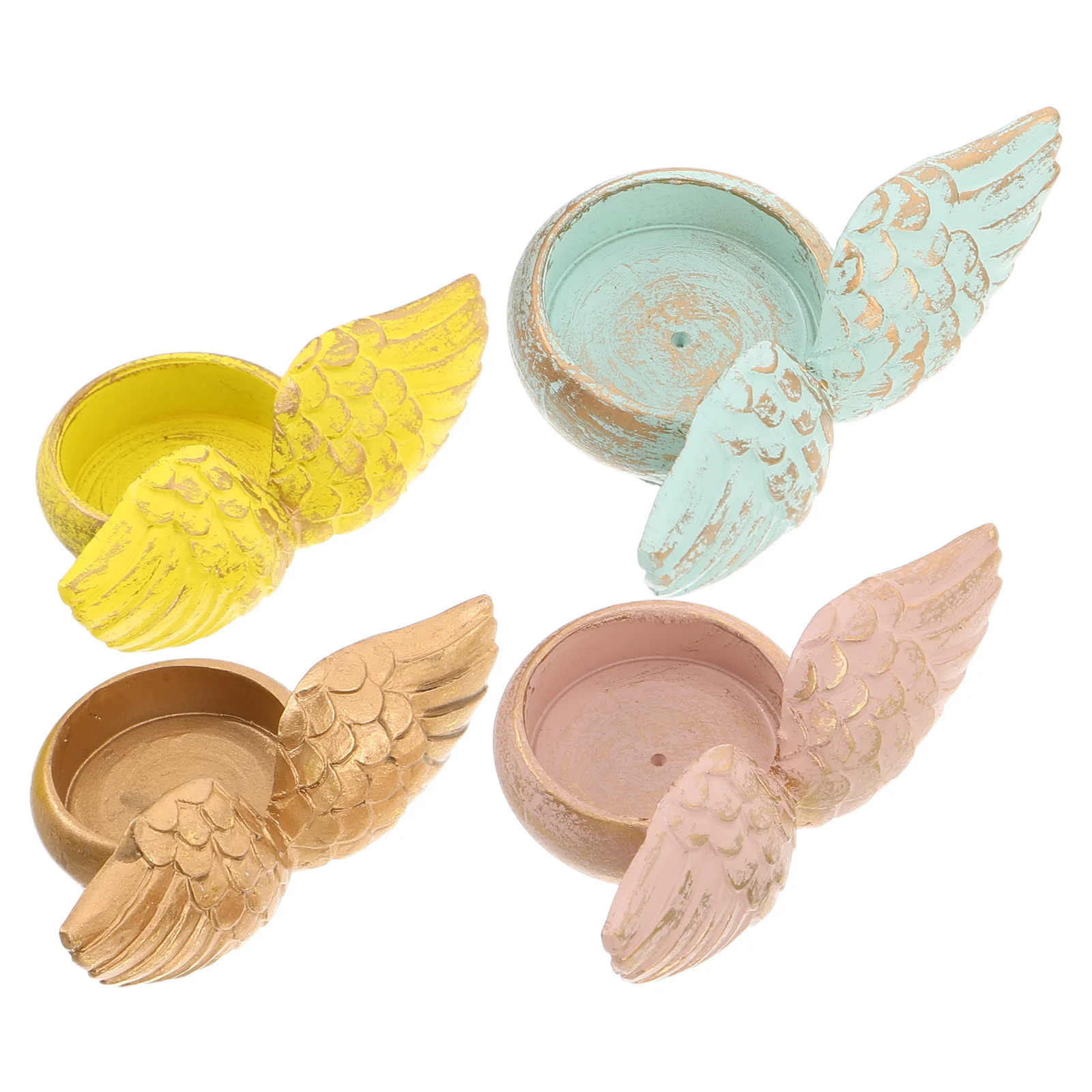 

4Pcs Angel Wing Resin Candlestick Ornament Romantic Wedding Dinner Party Table Centerpiece Taper Candlestick Resin Votive Holder