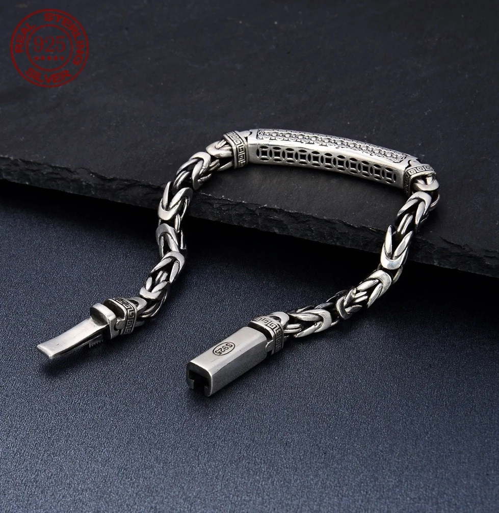 

Отличная распродажа, браслет из чистого серебра S925, винтажный этнический стиль, браслет с узором мира, простой мужской мотоциклетный браслет, ювелирное изделие, подарок