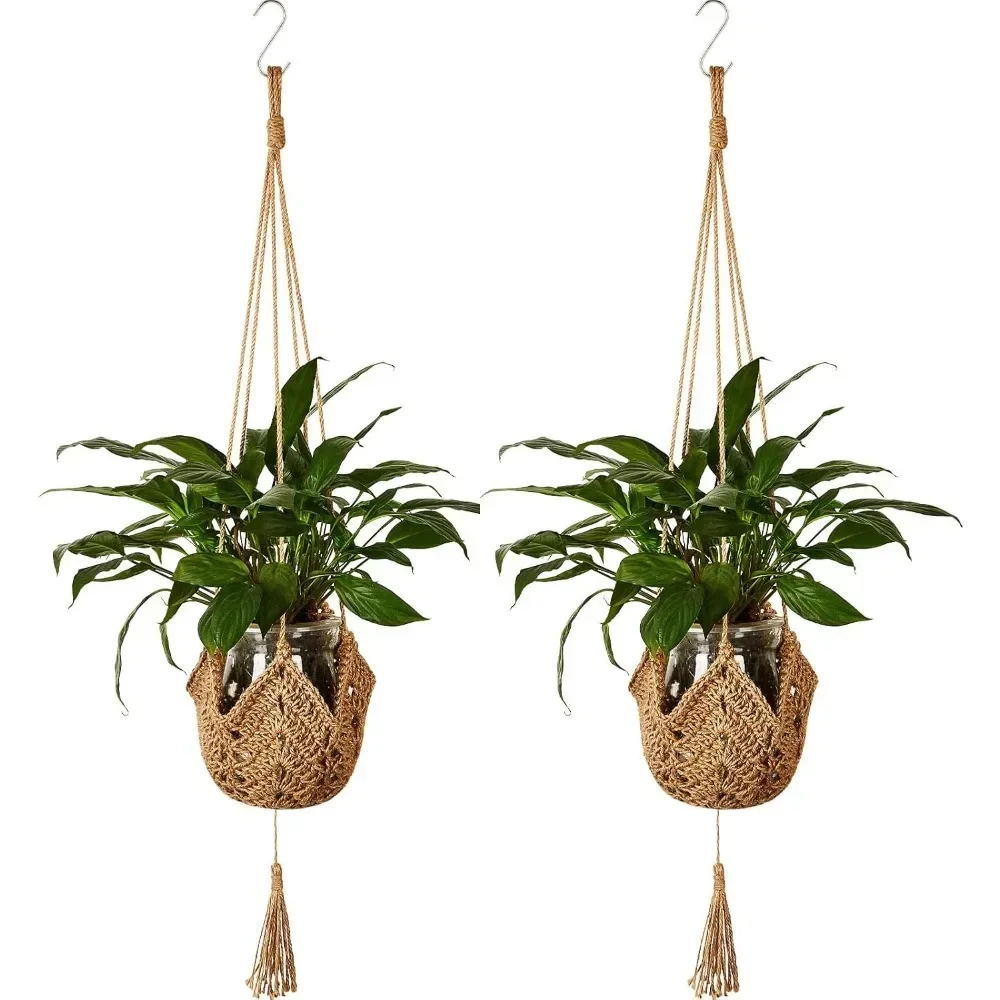 For Hanging Flower Pot Jute Rope Lace Plant Hanger Wall Hanging Flower Pot Stand with Hook Home Décor 2 Piece Set