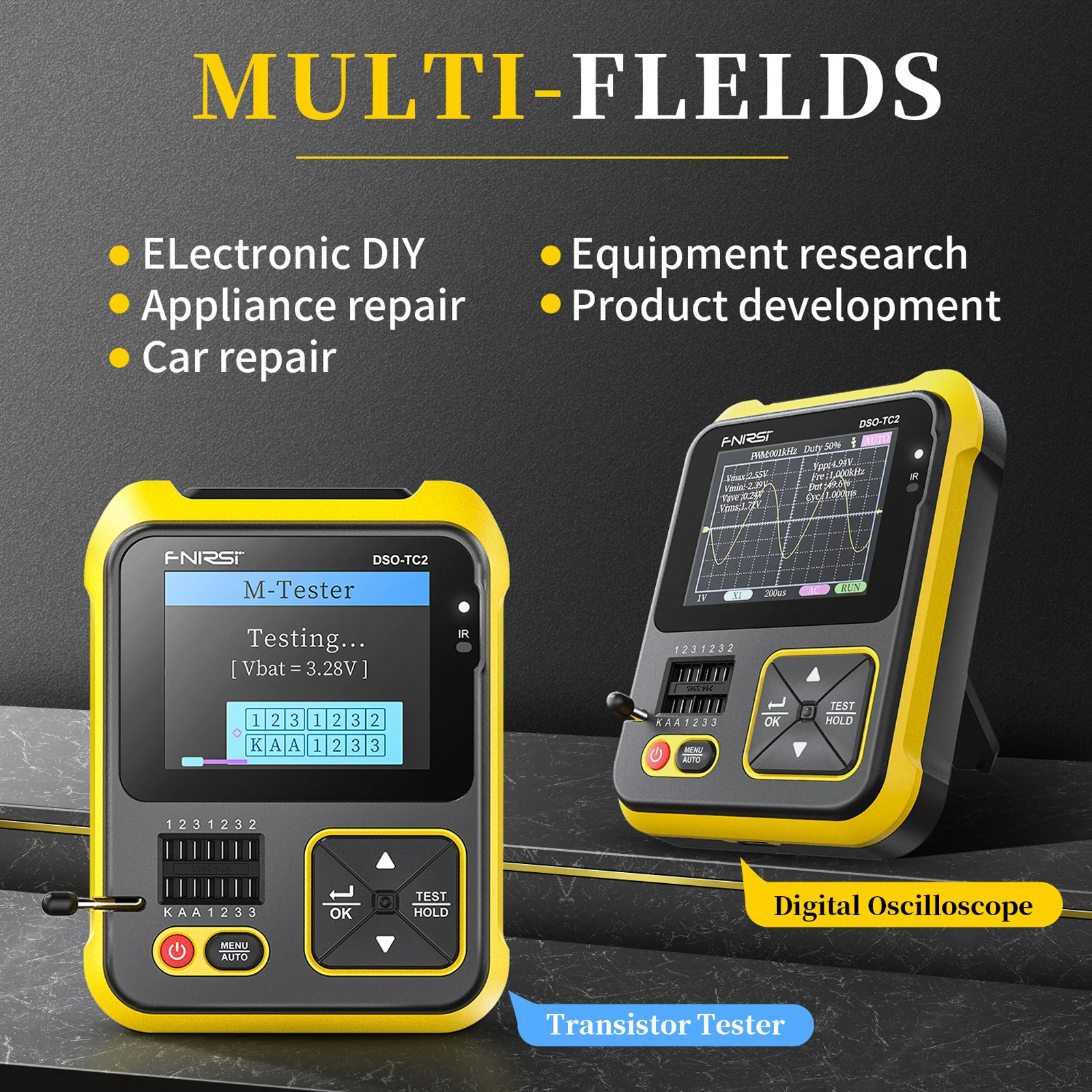 FNIRSI DSO-TC2 2 in 1 Tester di componenti elettronici multifunzione oscilloscopio digitale Tester a Transistor funzione generatore di segnale