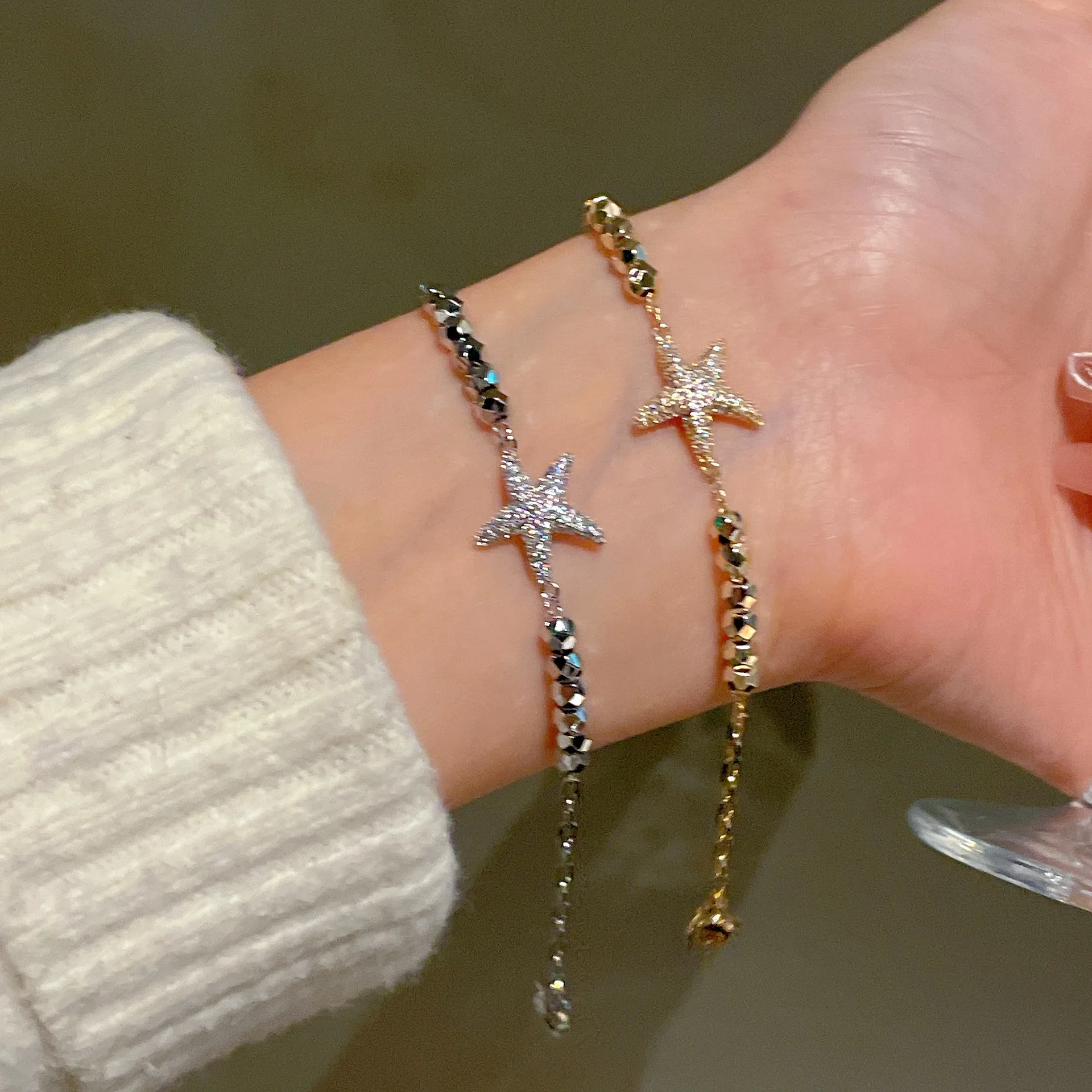 Sea Star Bracelets for Women Adjustable Inlaid Full Diamond Luxury Hand Rope Female Fashion Jewelry Party Accessories Bangles