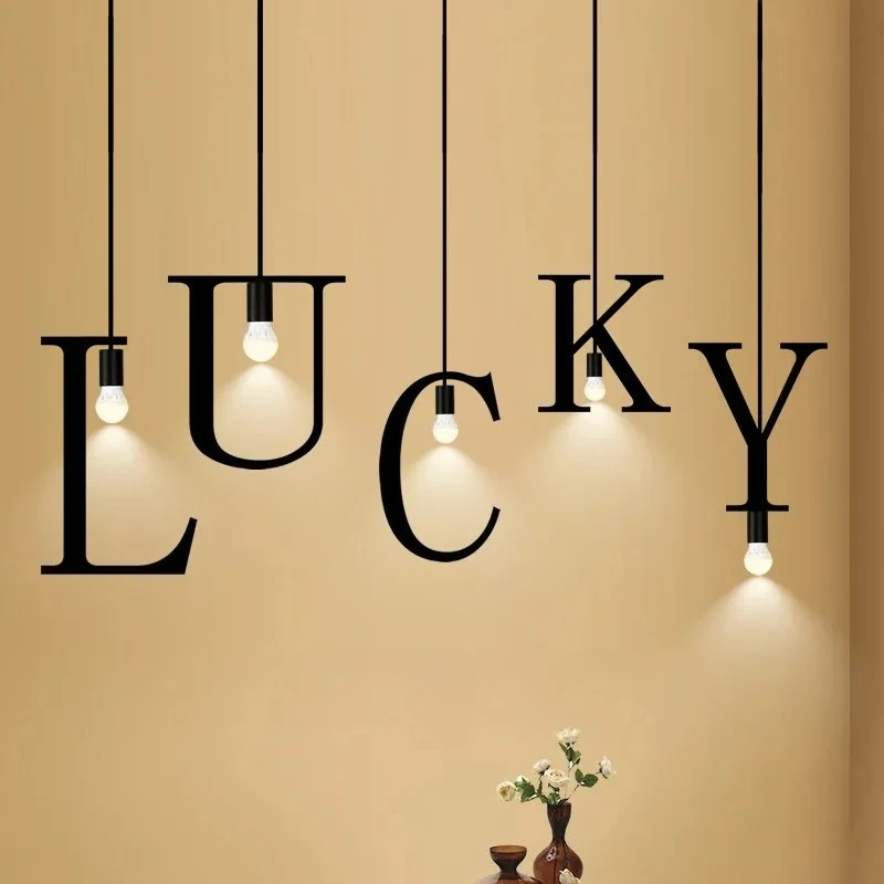 Modern Simple Retro Wrought Iron Letter Chandelier for Clothing Store Cafe Bar Counter Pendent Lamp Creative Home Decor Lighting