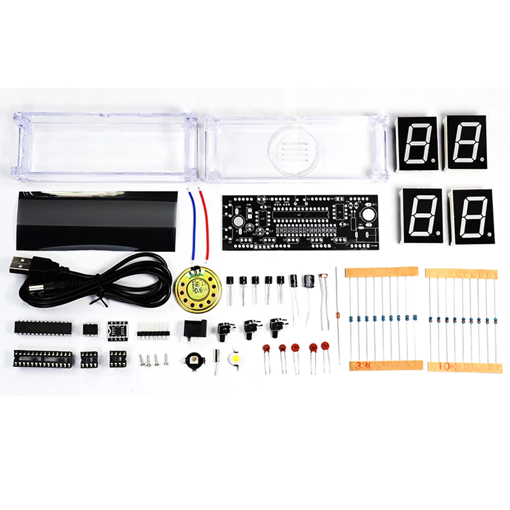 DIY Clock Electronic Kit Voice Time Telling Digital Tube LED Clock Date Temperature Display DS1302 STC15W408AS Soldering Project