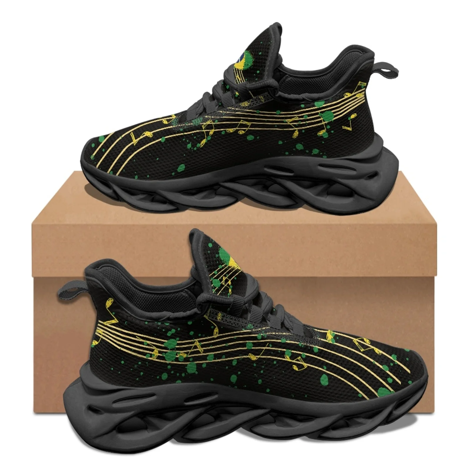 PENSTROLL Brazil Music Notes Non Slip Men's Tennis Shoes Mens Running Shoes for Gym Blade Style Mesh Sneakers