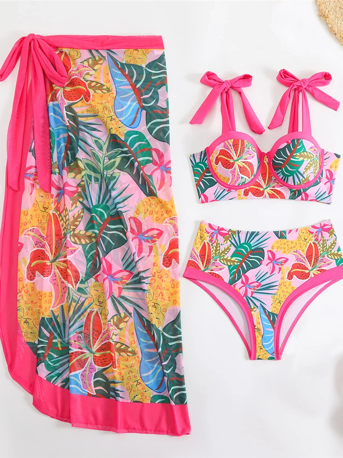 Новый женский купальник с принтом саронг, бикини с высокой талией, женский купальник из трех частей, комплект бикини, купальный костюм, купальный костюм, K6349