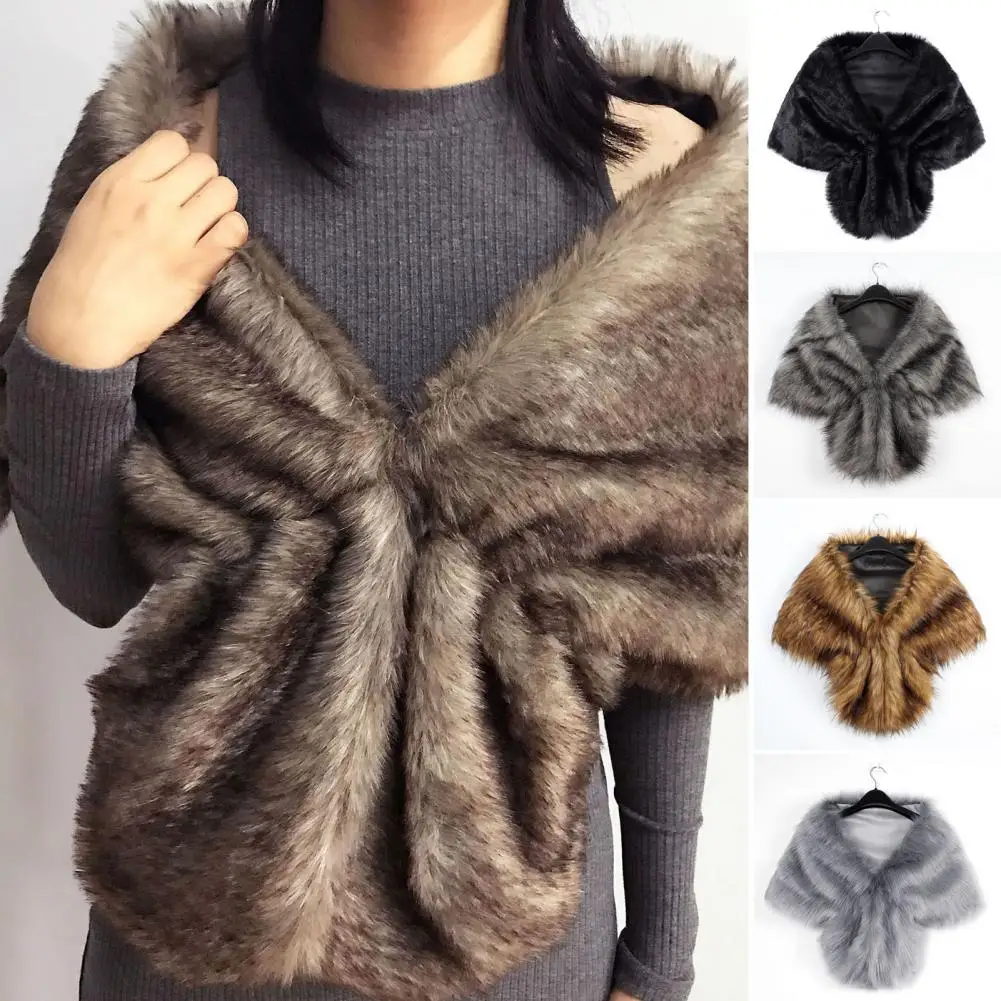 Women Faux Fur Shawl Coat Elegant Women's Artificial Fur Shawl for Formal Parties Thickened Warm Cape Coat with Solid Color