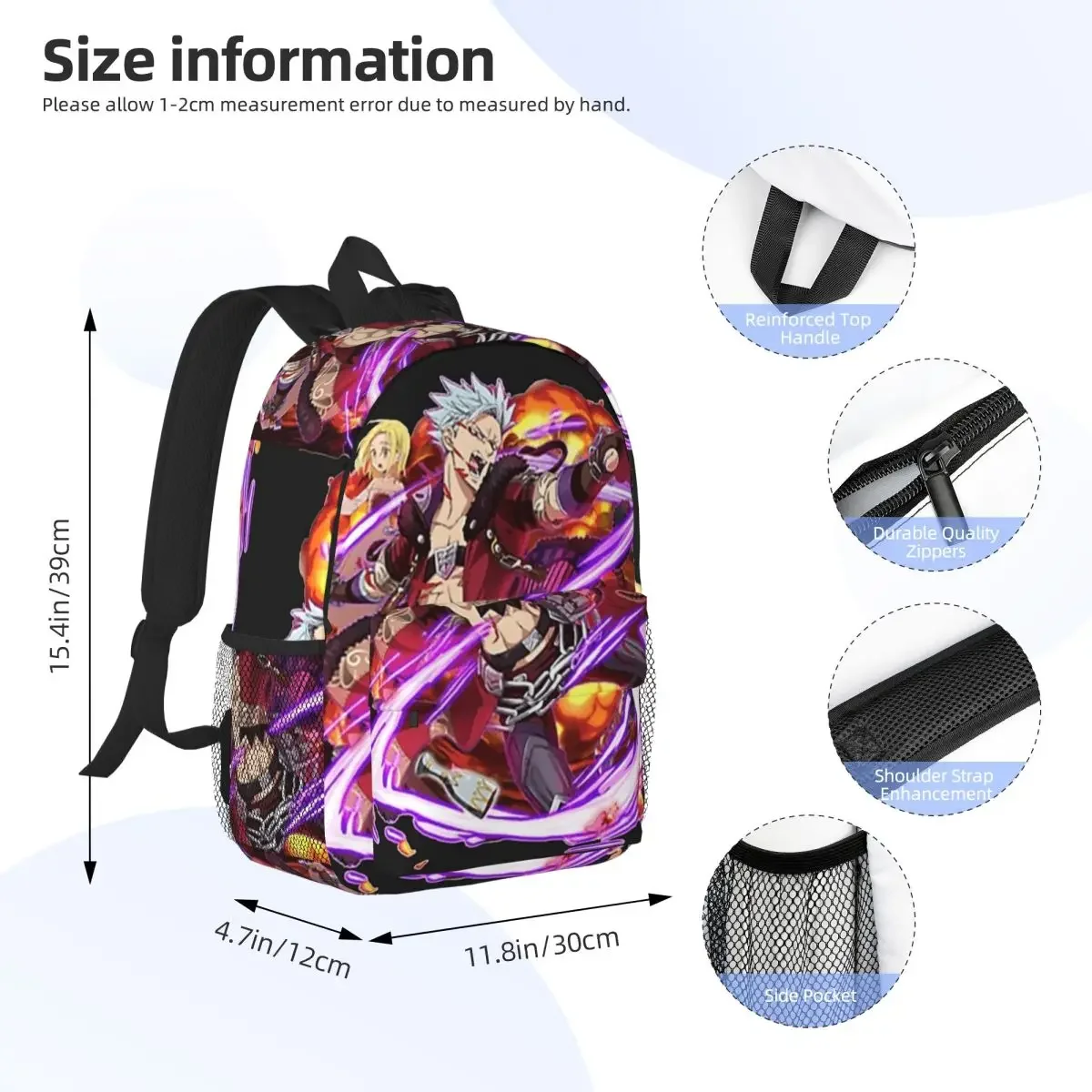 Seven Deadly Sins Ban Backpacks Boys Girls Bookbag Fashion Students School Bags Laptop Rucksack Shoulder Bag Large Capacity