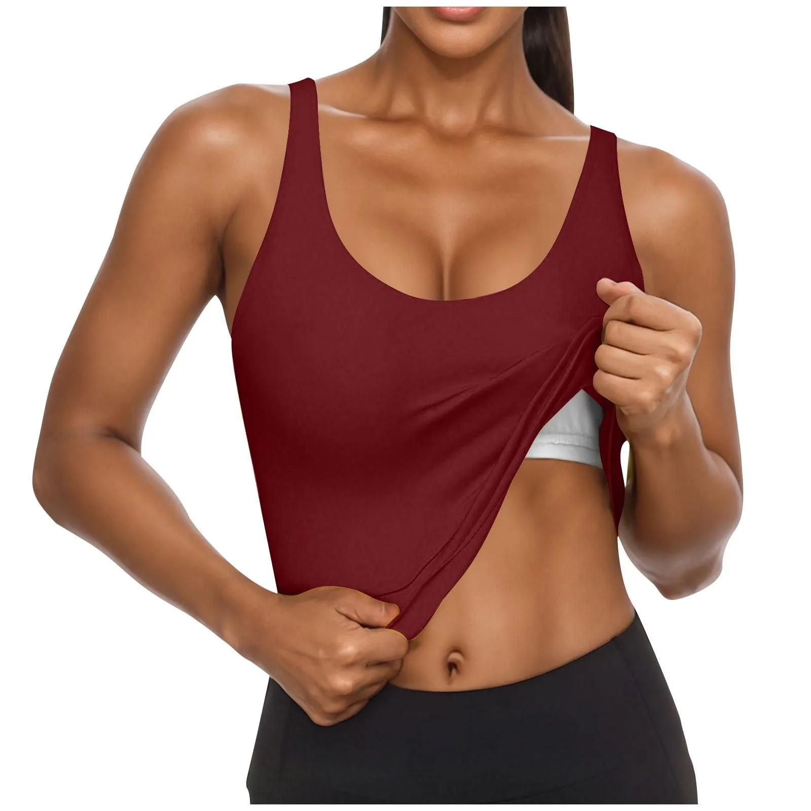 

Women U Neck Sleeveless Tank Top With Padded Bra Solid Short Length Basic Summer Streetwear Tops Lady Comfortable Daily Wear