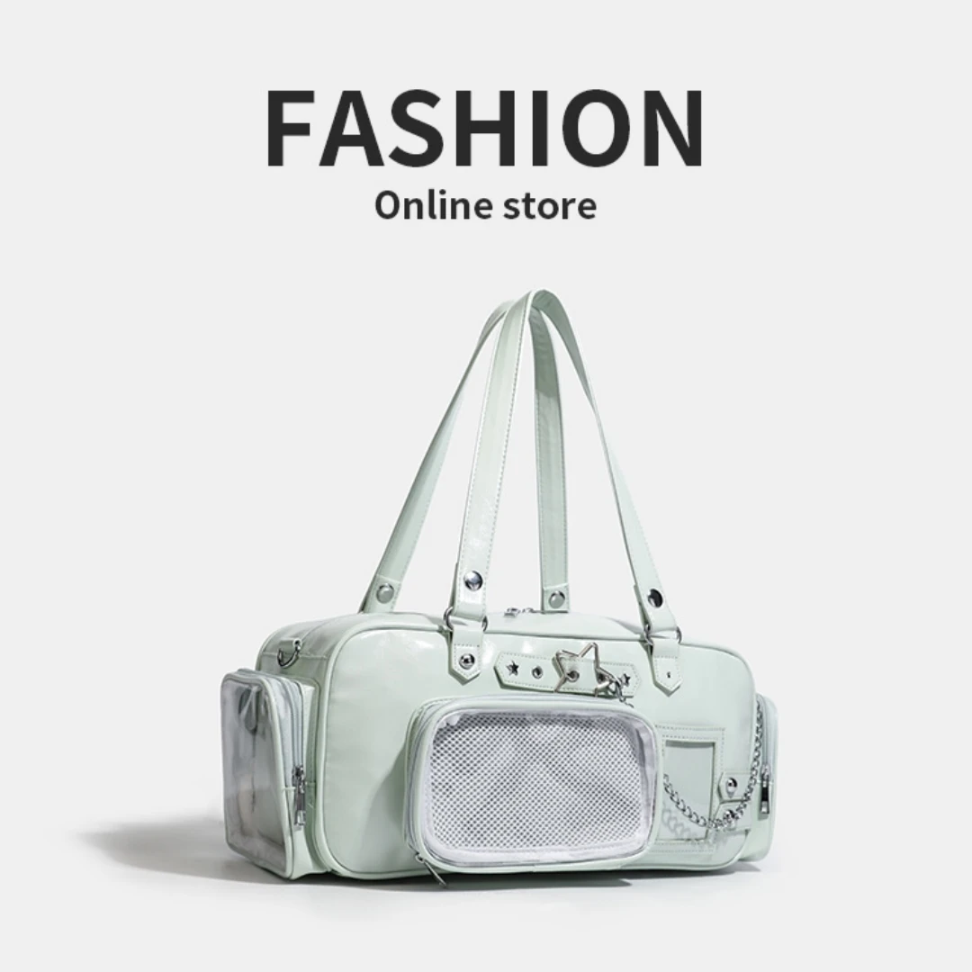 

Прозрачная сумка-тоут из ПУ с цепочкой и звездами, сумка через плечо, сумка-кроссбоди, сумка для демонстрации значков в стиле кавай аниме, сумка Y2K Ita Bag для женщин и девушек