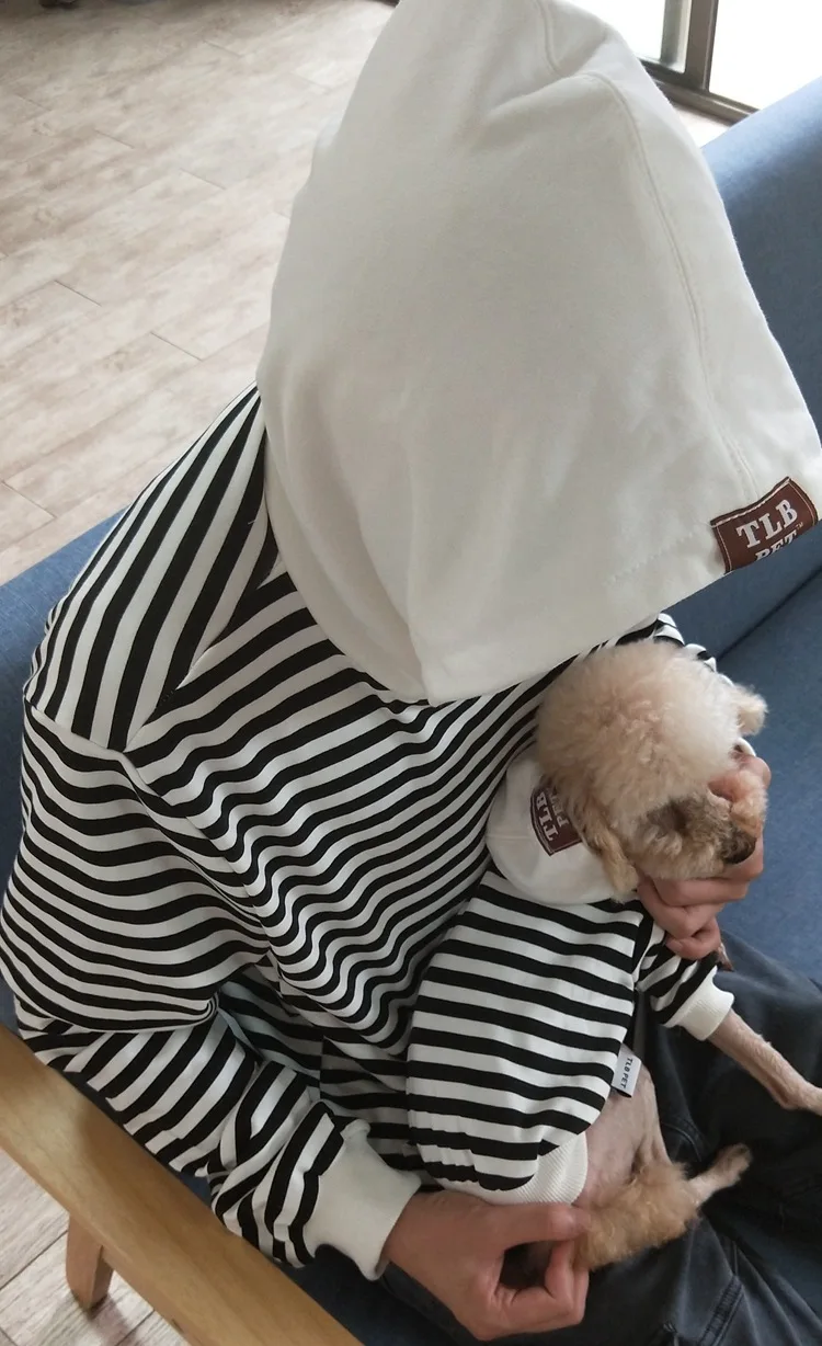 Vêtements assortis pour propriétaires d'animaux de compagnie, vêtements polaires pour animaux de compagnie, à capuche, parent-enfant, à rayures, Teddy français, petit chien et chat