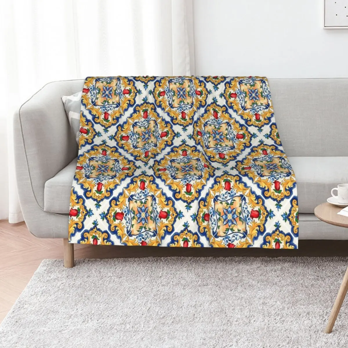 

Sicilian Majolica Colourful Floral Flourishes Tile Pattern Throw Blanket Beach Fashion Sofas Cute Blankets