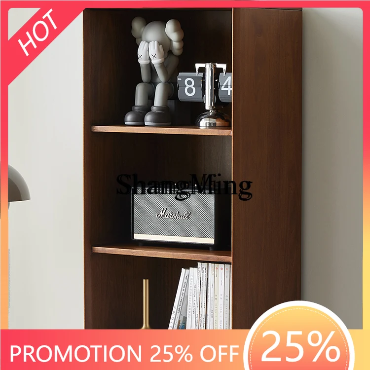 

FG Vintage Style Solid Wood Bookshelf Light Luxury Storage Narrow Cabinet Walnut Color