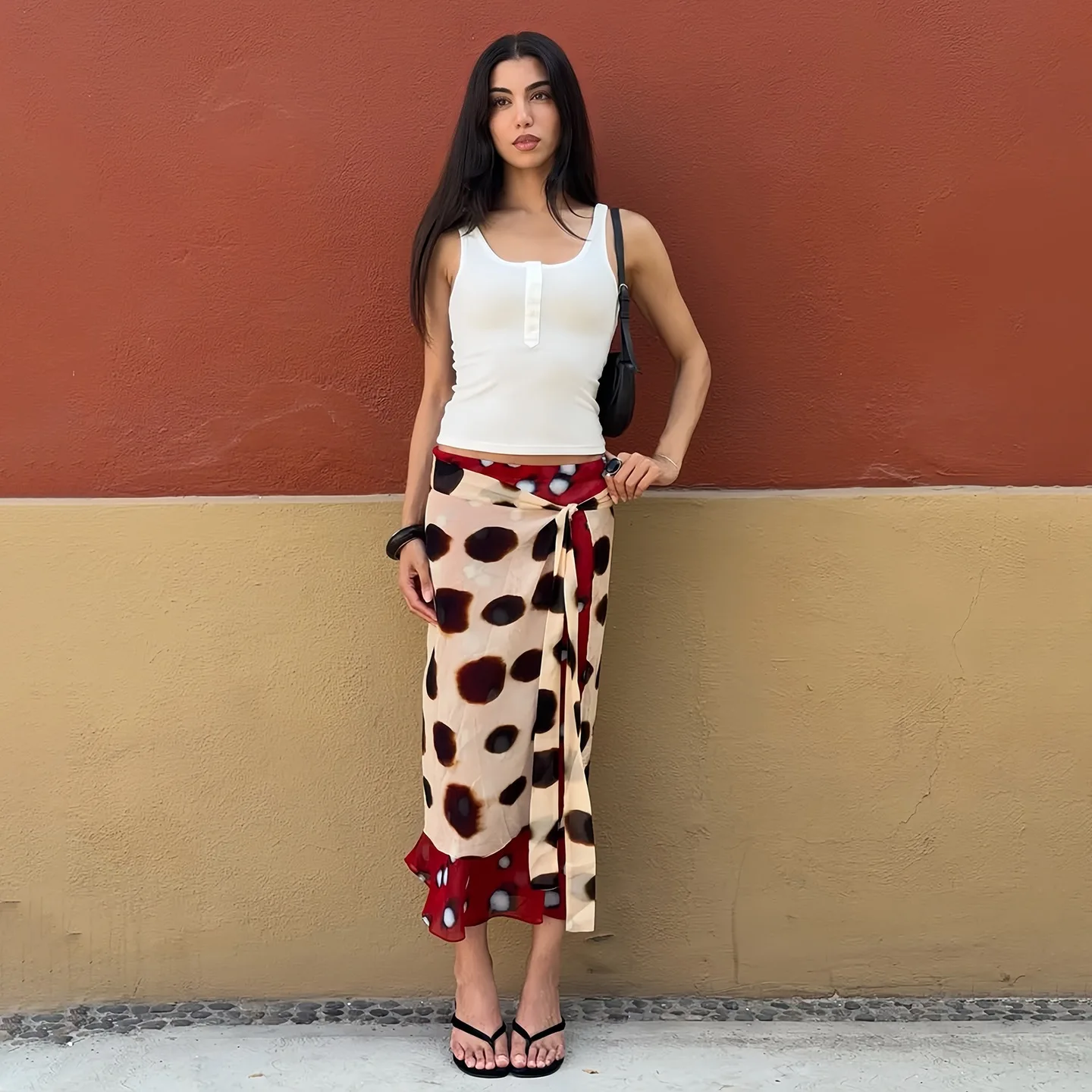 Summer new style women's fashionable dress with unique irregular polka dot print, full-skirted and mid-length, for women