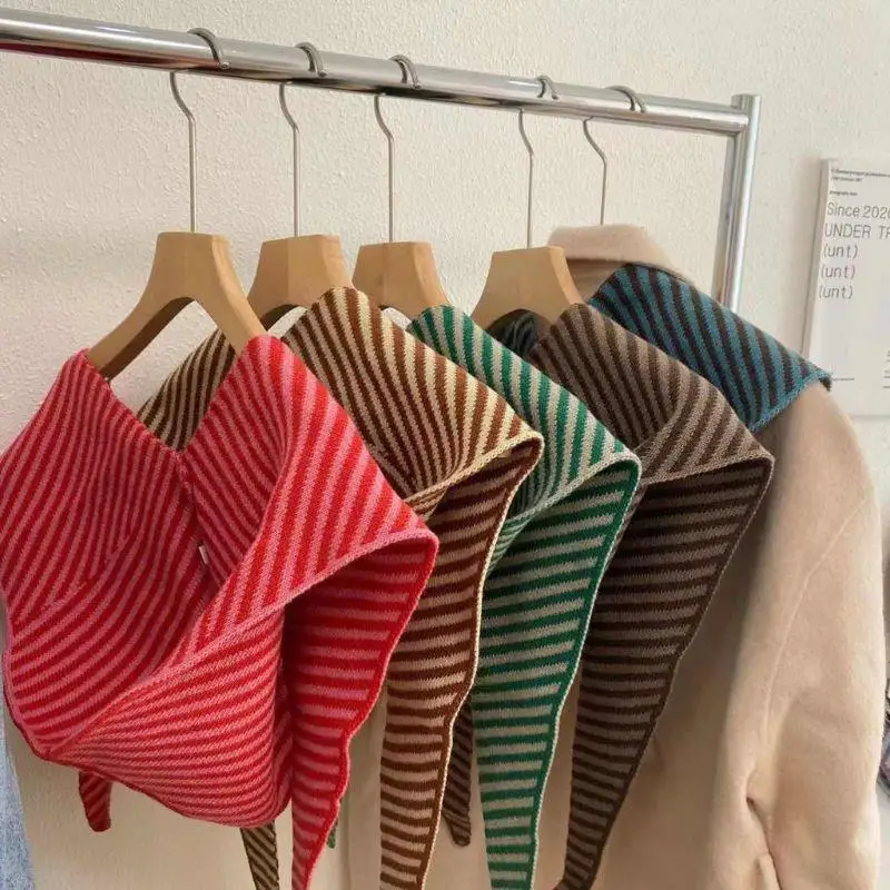 

One-piece Striped Balaclava Hat Integrated Women's Warm Shawl Scarf Knitted Hat Hooded Autumn Winter Korean Striped Hat Scarf