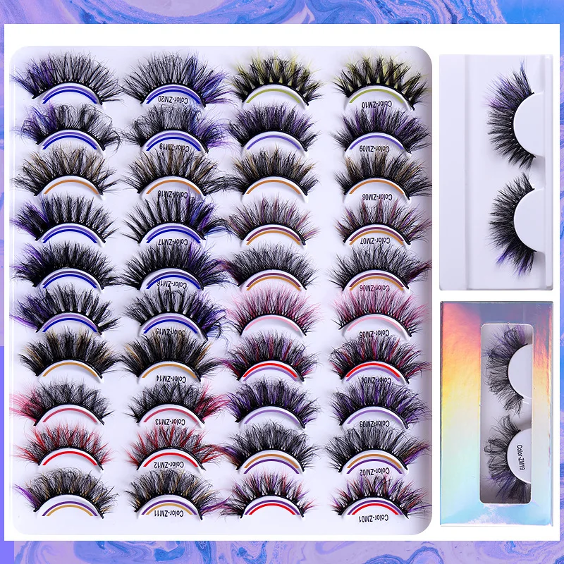 1 Pairs Colored Lashes Russian Fluff Strip Lashes with Color 20 Styles Color Eyelashes Mix Wispy Faux Mink Lash Cat Eye Eyelash