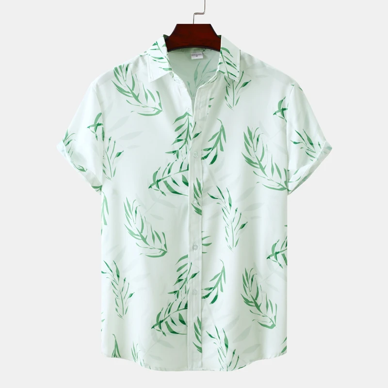 

Mens Summer Fashion Leaves Print Hawaiian Shirt Short Sleeve Button Down AlohaShirts Casual Summer Beach Party Shirt Chemise 3XL