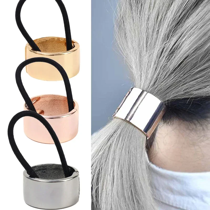 Simple Punk Gold Cuff โลหะวงกลม Hairband ผมหางม้าผมผู้ถือเปิดยืดหยุ่น HairRope แหวน Headwear อุปกรณ์เสริมผม