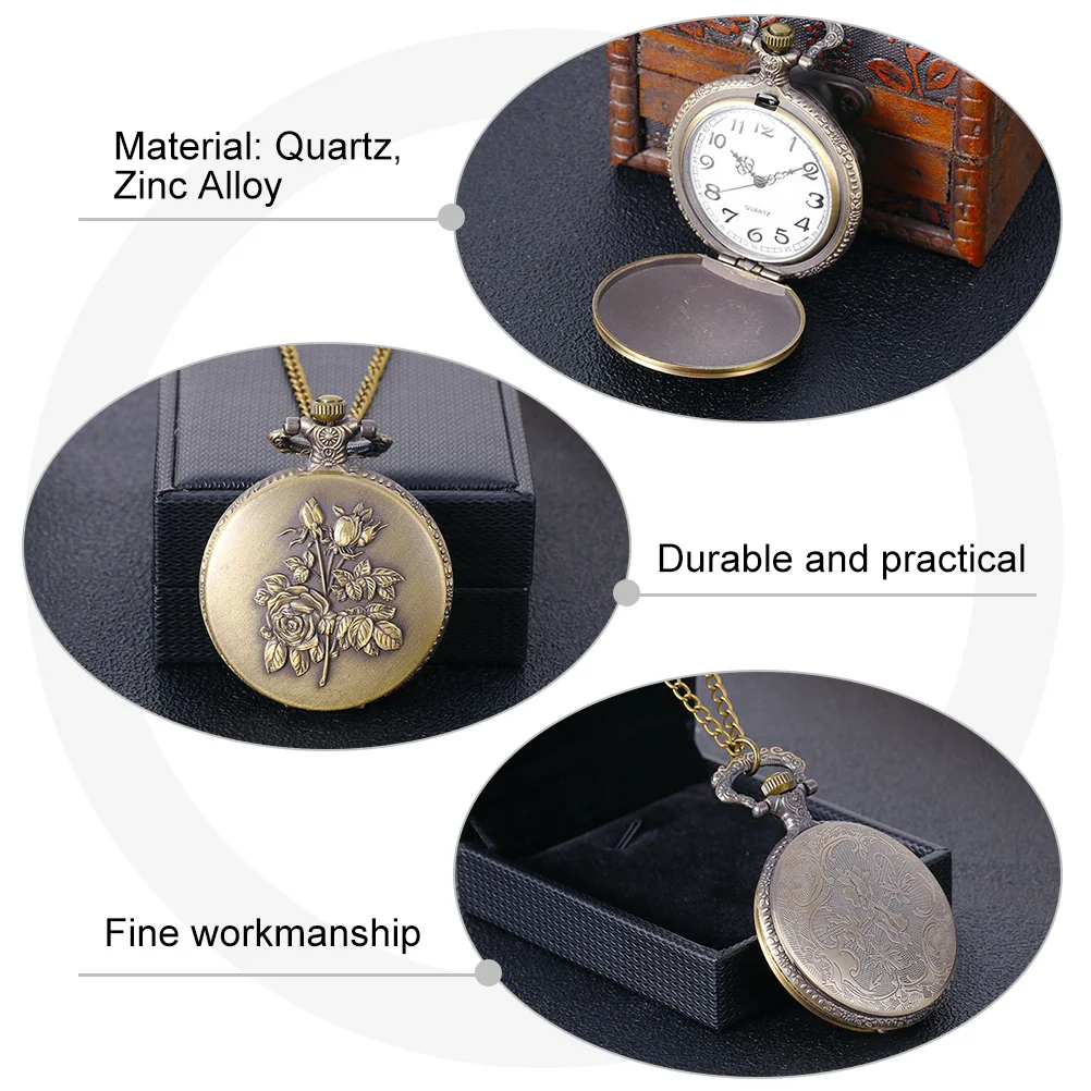 Винтажное ожерелье с розой, кварцевые карманные часы, креативный практичный дизайн, легко носить с собой, просмотрщик времени, кварцевые карманные часы