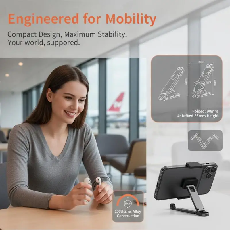 Portable Mini Foldable Keychain Phone Stand Aviation Aluminum for Travel Home Desk Video Streaming Smartphone Holder
