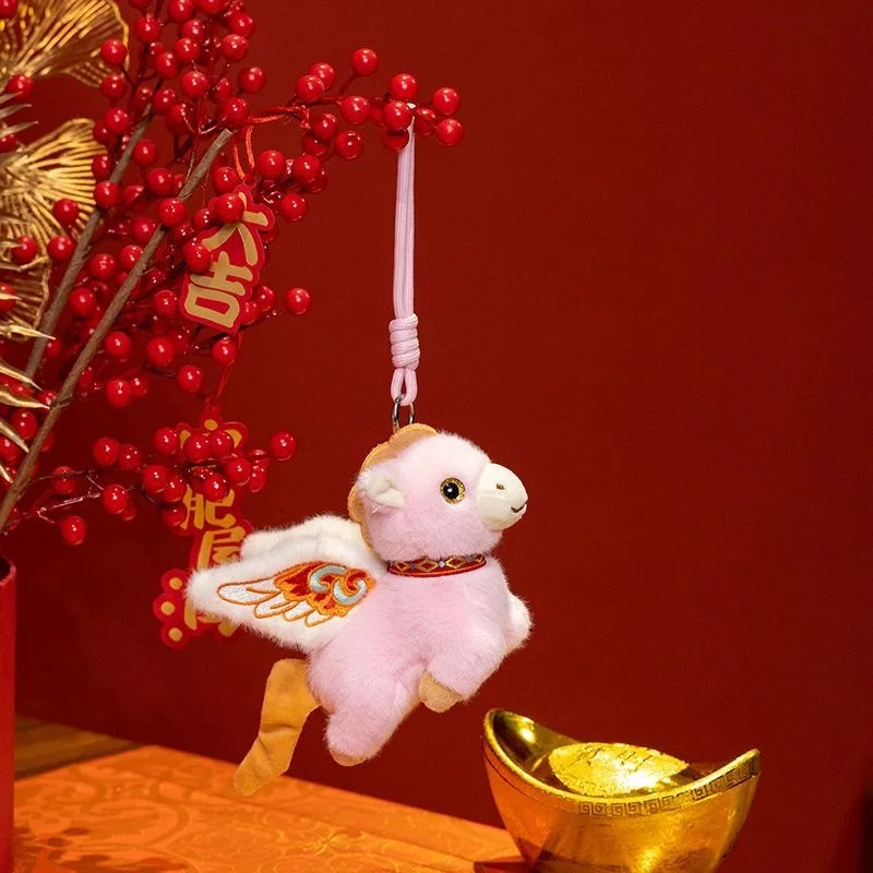 1 pz regalo di natale morbido cavallo volante carino mini cavallo ciondolo portachiavi capodanno mascotte pony rosso peluche auto decorazioni per la casa