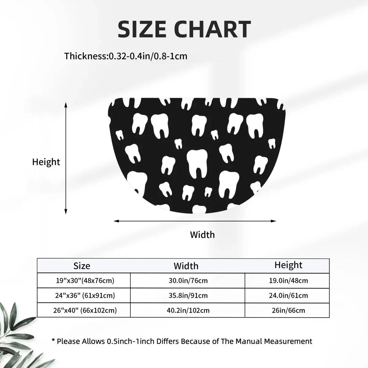 Teeth Dental Pattern Soft Flannel Half Round Doormat Non Slip Bathroom Mat Absorbent Floor Carpet for Living Room