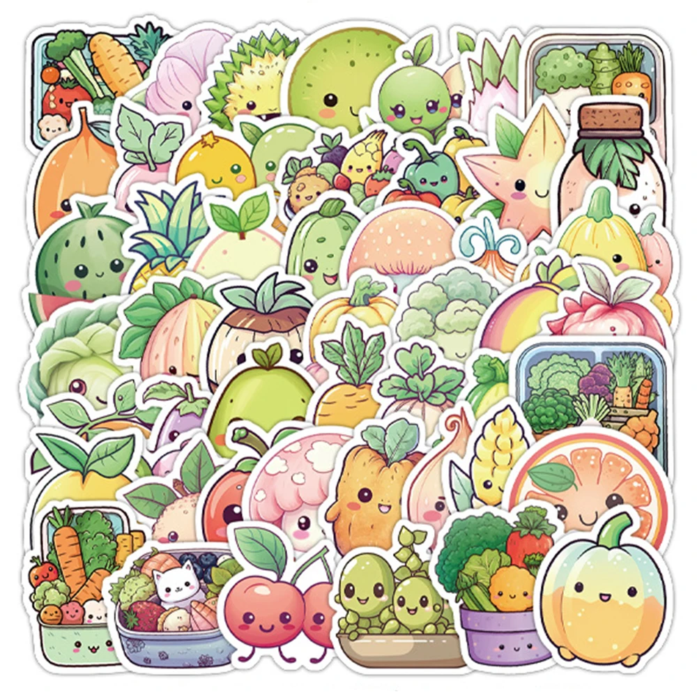 

10/30/50pcs Cute Cartoon Vegetable Fruit Stickers for Kids DIY Fridge Kitchen Notebook Aesthetic Waterproof Decals Sticker Gifts