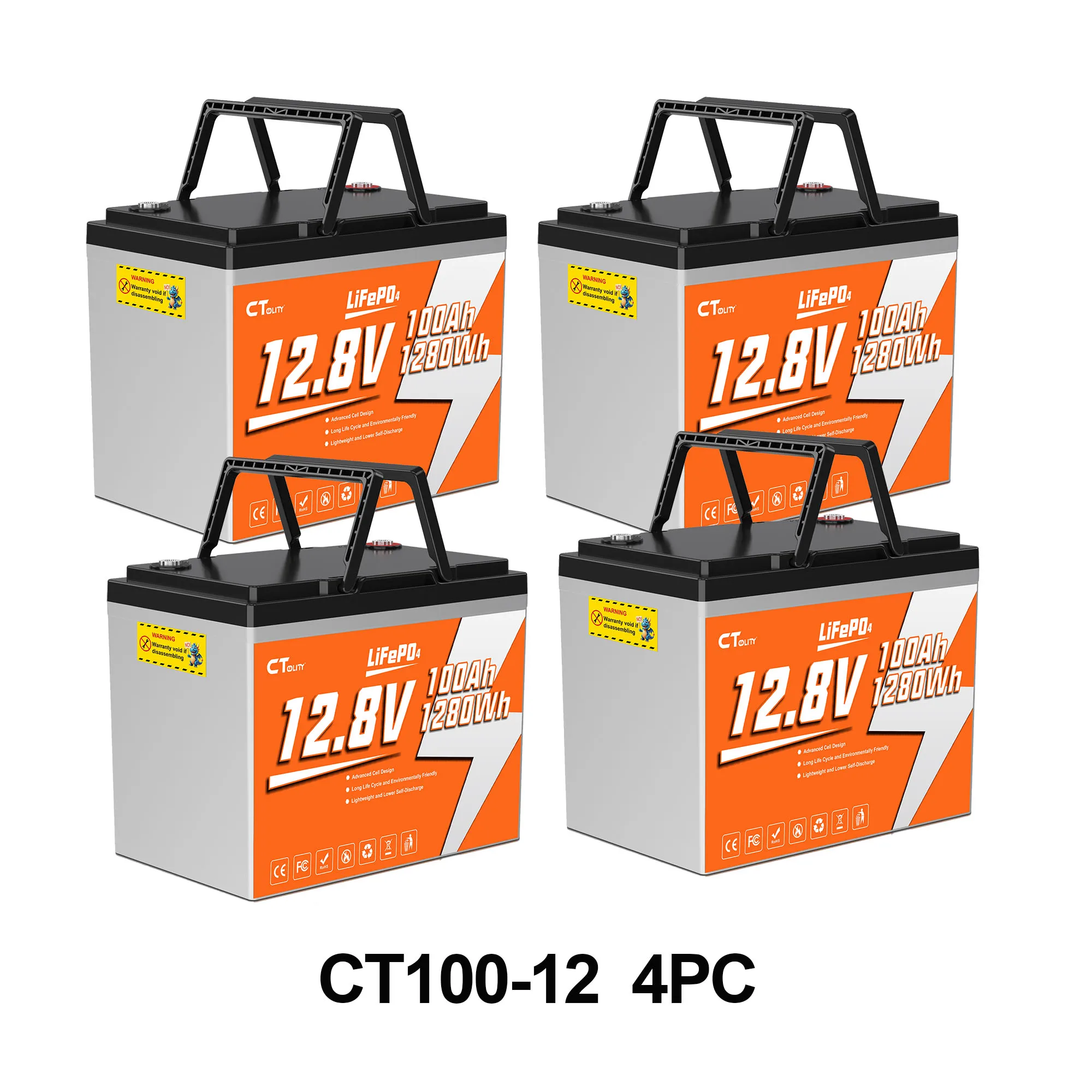CTOLITY CT100-12 12.8V 100Ah 1280Wh LiFePO4 Battery Built-in 100A
