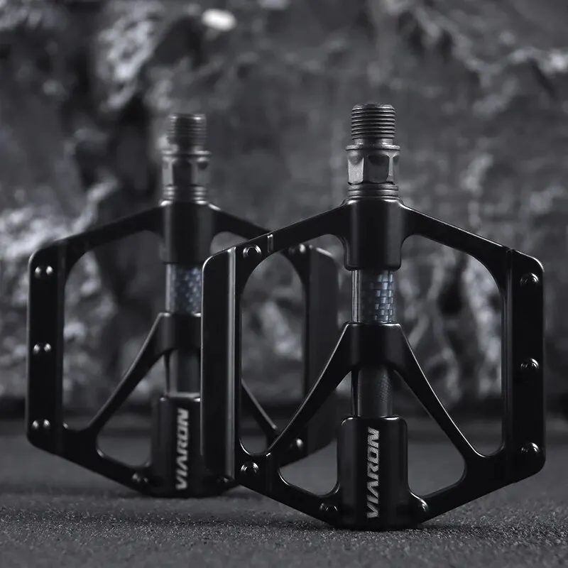 VIARON Bicycle Pedals Carbon Fiber Texture Double Bearings Pedal MTB 14 Nail Anti-slip Bicycle Aluminum Pedal Bike Accessories