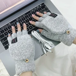 Unisex USB Electric Heating Winter Outdoor Heated Gloves Pure Color Full&Half Finger Warmer Mitten Hand Warmer Thermal