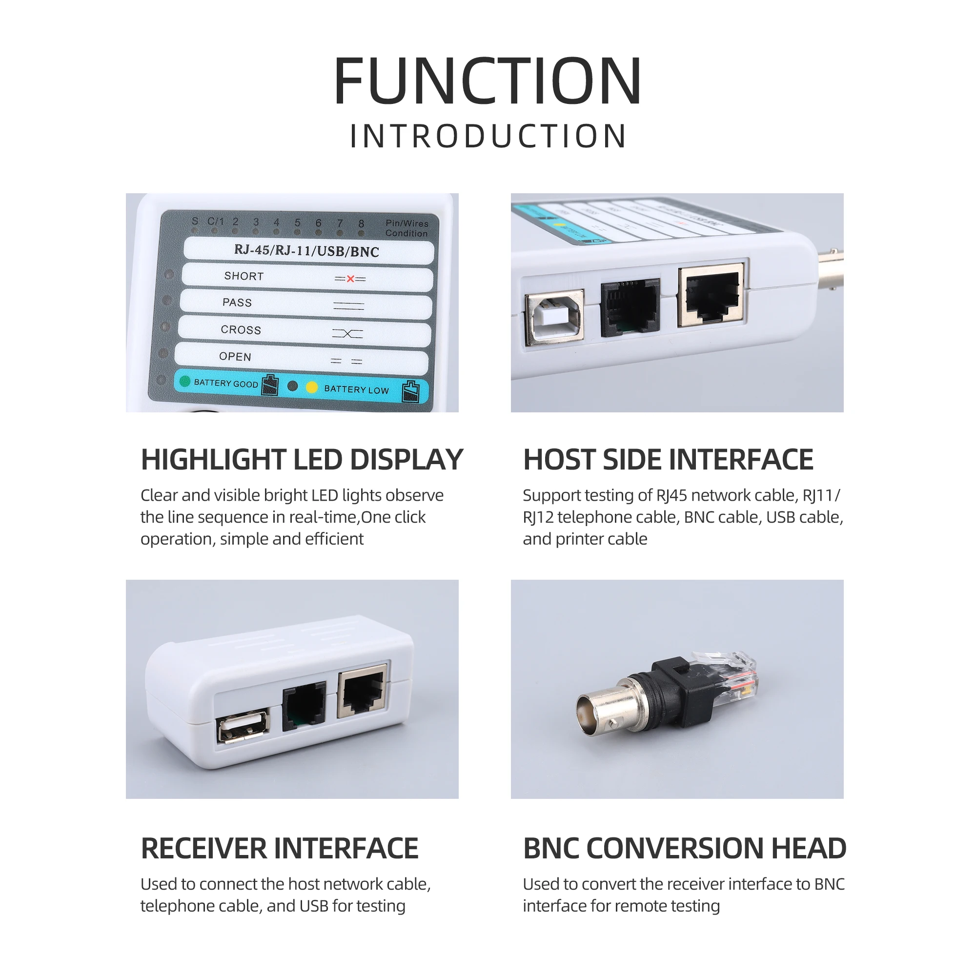 Imagem -04 - Kelushi Nf3468 em Testador de Cabo de Rede Rj11 Rj45 Usb Bnc Rede Lancable Locator