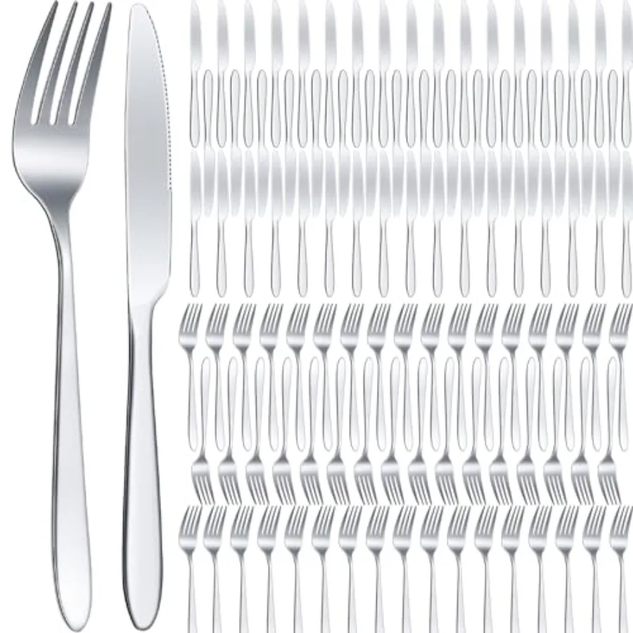 

100 Pieces Stainless Steel forks and knives Dinner Flatware Set Tableware Cutlery for Butter Kitchen Restaurant Dishwasher Safe